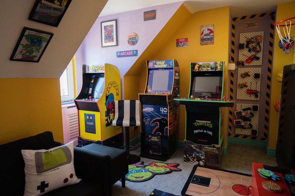 Retro arcade games room at Spangles Beach with Pac-Man, Space Invaders and Teenage Mutant Ninja Turtles machines